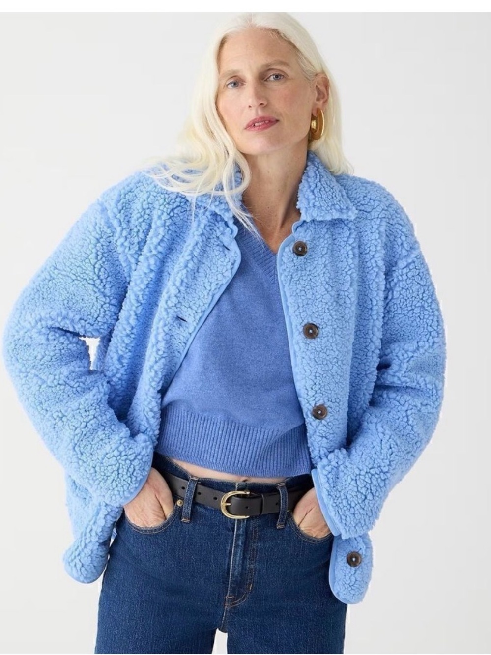 J Crew  Blue Teddy Sherpa Button Jacket
